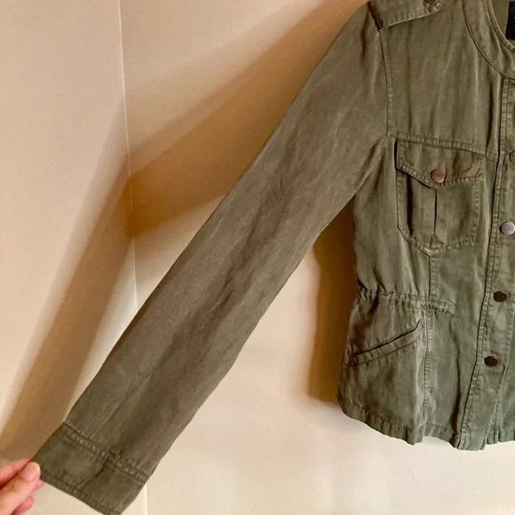 Sanctuary Army Style Utility Jacket Snap Front Pockets Olive Green Size S or M - Picture 9 of 14